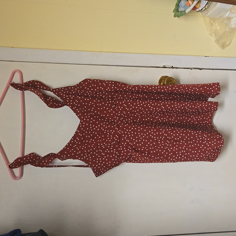 Red with white polka dot, size large,
